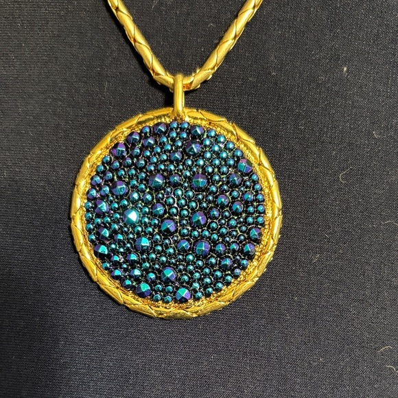 Sabika Gold Necklace with Blue Medallion - Picture 2 of 4